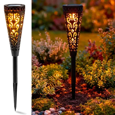 Produktbild von LUMILED Solarleuchte Garten LED 2700K Warmweiß, IP44 Spritzwasserdicht, Gartenfackel Solar Flamme Wegeleuchte Solarlampe Außen, Dekolampe für Weg, Terrasse, Balkon, Rasen