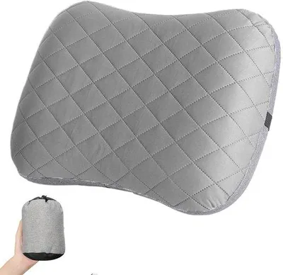 Produktbild von Aufblasbares Reisekissen 44 x 26 x 12 cm – ergonomisches Campingkissen – leichtes Luftkissen – schnell aufblasbar – für Reisen & Outdoor – Grau