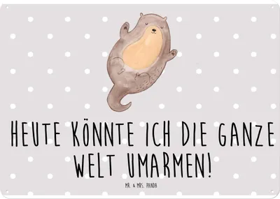 Produktbild von Mr. & Mrs. Panda tafel Otter Umarmen DIN A4 - Grau Pastell - Geschenk, gut Gelaunt, Optimistisch, Wandbild, Blechschild, Hallo, glücklich, Türschild, Seeotter See, Schild