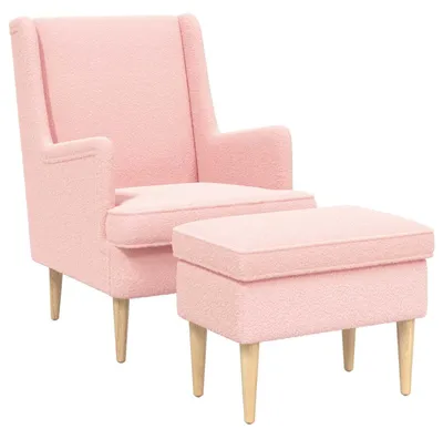 Produktbild von vidaXL Sessel mit Fußhocker 2 stk. Rosa Bouclé