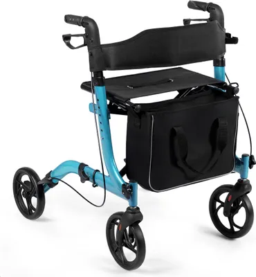 Produktbild von COSTWAY Aluminium Rollator, Reiserollator, Leichtgewichtrollator höhenverstellbar mit abnehmbarem Aufbewahrungsbeutel, Blau