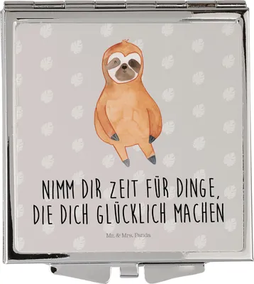 Produktbild von Mr. & Mrs. Panda Schminkspiegel Faultier Zufrieden - Grau Pastell - Geschenk, Glück, Kosmetikspiegel, Taschenspiegel, Frauen Spiegel, Handspiegel, Happy, Kleiner