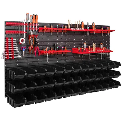 Produktbild von 39 Stapelboxen Werkzeughalter Wandregal Werkstattregal Werkzeugwand 156x78cm Werkzeughalter Lagersystem Schüttenregal Sichtlagerkästen Extra Starke Wandplatten Regal Erweiterbar Werkstattregal Lagerre