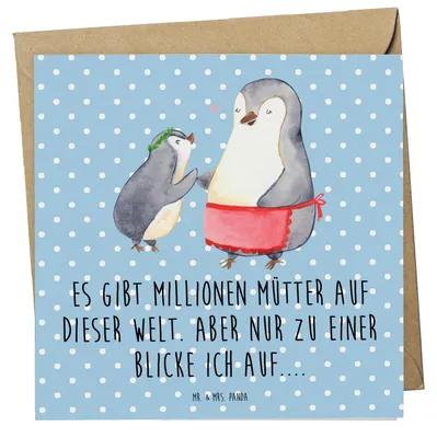 Produktbild von Mr. & Mrs. Panda Grußkarte Pinguin mit Kind - Blau Pastell - Geschenk, faltkarte, Muttertag, Klappkarte, Mom, Mama, Vorbild, Familie, Glückwunschkarte, anlasskarte