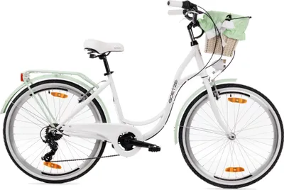 Produktbild von Goetze Mood 26 Zoll City Bike, 17 Zoll Tiefeinsteiger, 6-Gang Shimano Tourney, V-Bremse, LED-Beleuchtung, Gepäckträger, Korb mit Bezug