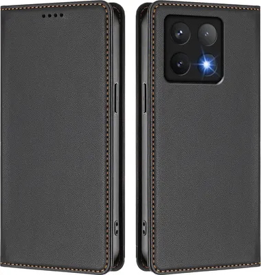 Produktbild von Handyhülle für Xiaomi 14T, Kunstleder Klapphülle Stoßfeste Magnetische Hülle mit Ständer Schwarz