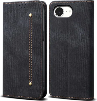 Produktbild von Hülle für iPhone 16e/iPhone 17e Leder Brieftasche Flip Bookstyle Schutzhülle mit Standfunktion Schwarz