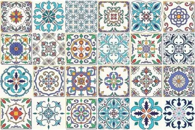 Image de Autocollants décoratifs adhésifs pour carrelage, pour salle de bain et cuisine - Motifs ornementaux en ciment - 24 pièces de 20 x 20 cm