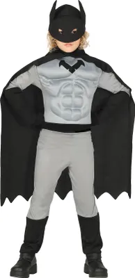 Produktbild von Fledermaus Abenteuerheld Kinder Kostüm Umhang Maske Karneval Heroen Spaß Action, Größe: 110/116 Farbe: Grau