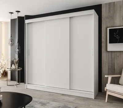 Produktbild von Schwebetürenschrank 3-türig 190x205 cm Weiß – Moderner Kleiderschrank für Schlafzimmer und Flur