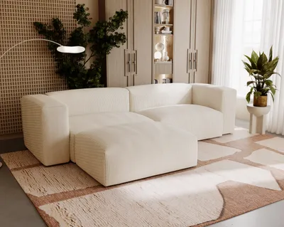 Produktbild von FURMEB24 LILI Ecksofa mit Ottomane, Couch L-Form HR-Schaum, Cordstoff 248 x 180 cm BEIGE