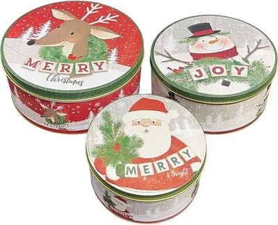Image de Boîte à biscuits de Noël en métal, lot de 3, pour biscuits et snacks