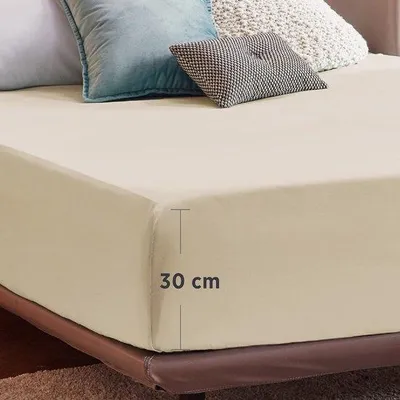 Productafbeelding van Famanu spannenlakens, 180 x 200 cm - Beige, geschikt voor matrassen tot 30 cm hoog