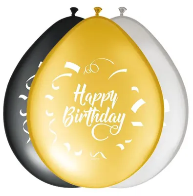 Produktbild von 8 St. Birthday Ballons mit Happy Birthday Aufdruck