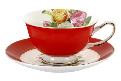 Produktbild von Tassen Becher PORZELLAN mit Untertasse Kaffeetasse Teetasse Rot 200 ml