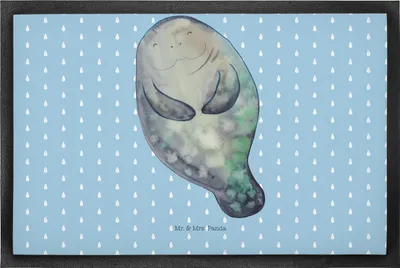 Produktbild von Mr. & Mrs. Panda fußmatte Seekuh Happy 50 x 75 cm - Blau Pastell - Geschenk, Gummimatte, Schmutzfangmatte, Freundin, Liebeskummer, Neustart, Zufrieden, Eingangsmatte