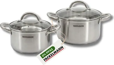 Image de Batterie de cuisine avec 2 faitouts 20/24 cm en inox sans PFAS Fackelmann Vita3
