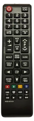 A black TV remote control with various buttons.