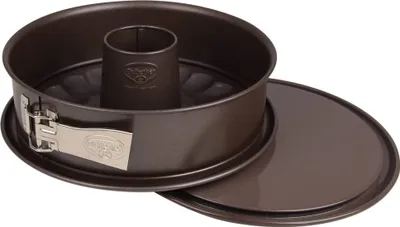 Produktbild von Dr. Oetker Springform Ø 26 cm, runde Backform der Serie Back-Edition aus Stahl mit 2 Böden - Flach- und Rohrboden mit Antihaftbeschichtung (Farbe: braun)