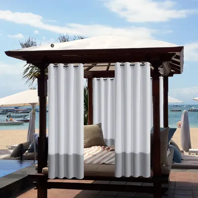 Image de 2 pièces rideau intérieur extérieur imperméable,rideau opaque coupe-vent UV protection solaire rideaux pour balcon jardin cour(52*84in, blanc/gris)