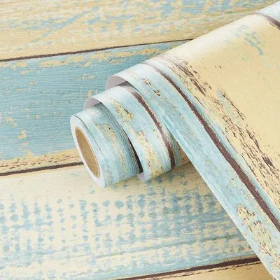 Immagine prodotto di Pellicola autoadesiva effetto legno beige e blu per mobili e pareti, 40 cm x 300 cm