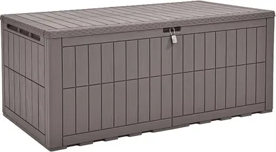 Imagen del producto de Caja de plástico de 50 litros - Caja de almacenamiento plegable con tapa de madera - Organizador para camping y picnics - Color gris y blanco