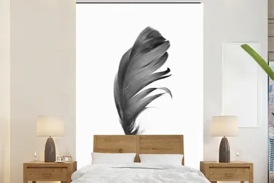 Produktbild von MuchoWow® Fototapete für Wohnzimmer oder Schlafzimmer Wandtapete Vinyl Motivtapete Feder - Schwarz - Weiß - Natur - 200x300 cm - Wanddekorationen