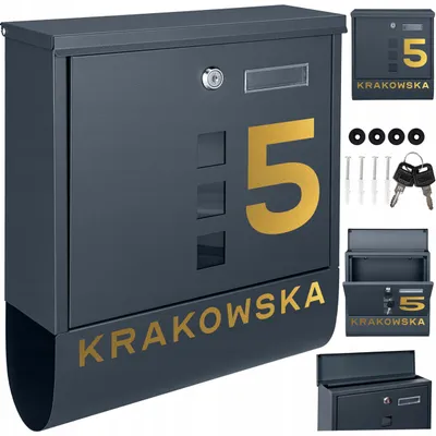 Obrázek produktu pro Poštovní Schránka Na Dopisy, Antracitová + Zlatý Nápis