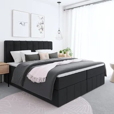 Produktbild von Bett, Boxspringbett BEGI mit Bonnel-Matraze, Bettkästen, VISCO Topper, Doppelbett, Stauraum, Federkern, 180x200 cm, (Schwarz - ITAKA 15)