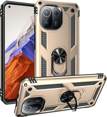 Produktbild von Xiaomi Mi 11 Pro Hülle, Dual Layer Militäre Fallschutz Schutzhülle mit Ringhalterung Ständer für Xiaomi Mi 11 Pro Gold