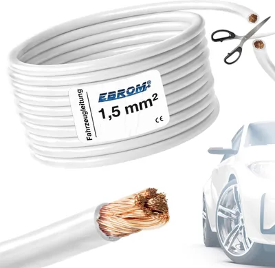 Produktbild von 25 Meter EBROM FLRY 1,5mm2 Fahrzeugleitung - KFZ Leitung - Farbe: weiß (weiss) - Querschnitt 1,5 mm² (mm2) flexibel 90 ± 5 Shore 99,99% Kupfer Mantel PVC FLRy