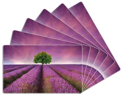 Produktbild von Wallario Frühstücksbrettchen 6er Set aus Glas, je 14 x 23 cm, mit rutschfesten Füßen, Motiv Lila Blumenfeld