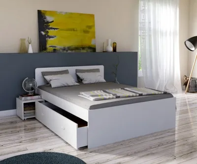 Produktbild von DOPPELBETT ZENIA / BETT 160x200 + 2 Konsolen + 2 Schubladen - Weiß