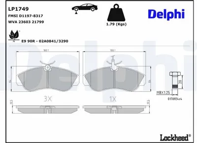 Produktbild von DELPHI Bremsbeläge Satz Vorne Bremsklötze für FIAT DUCATO Pritsche/Fahrgestell (230) LP1749