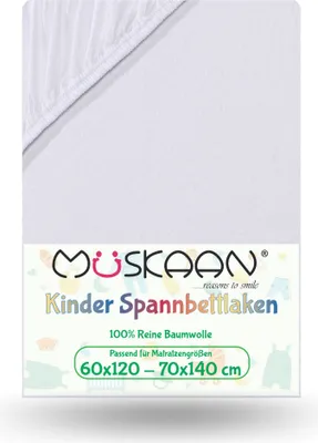 Produktbild von Jersey Kinder Spannbettlaken 60x120 cm - 70x140 cm Weiss 100% Baumwolle
