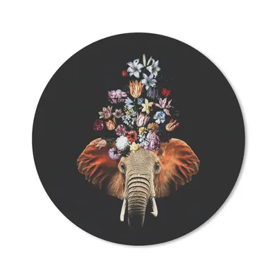 Produktbild von MuchoWow® Mauspad Mousepad Elefant - Blumen - Farben 40x40 cm - Mousepads - Maus Mat - Pad - Mausunterlage - Schreibtisch Accessoires