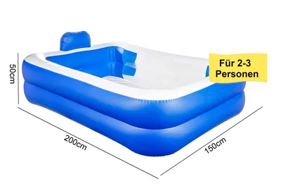 Produktbild von Pool 200x150x50cm mit Kopfstütze & Sichtfenster – 440L Familienpool