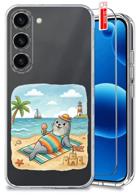 Produktbild von Hülle für Samsung S23 – Sommermotive, farbenfrohe, transparente Hülle + Displayschutzglas