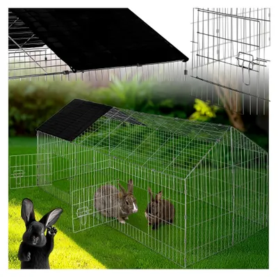 Produktbild von Freilaufgehege für Kaninchen, Hasenstall für den Außenbereich, Käfig für Meerschweinchen, Laufgitter mit Sonnenschutz, Hasenkäfig, Steckzaun, Kleintierkäfig, Gehege für Meerschweinchen, 180 x 75 x 75 cm - schwarz
