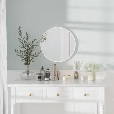 Produktbild von Großer Wandspiegel mit rundem Rahmen, geeignet für Badezimmer und Wohnzimmer