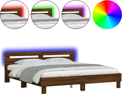 Productafbeelding van vidaXL Bedframe met hoofdeinde en LED-verlichting, bruin, eikenhoutlook