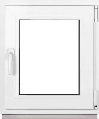 A white window frame with a clear glass pane, shown from the front.