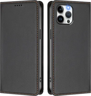 Image de Etui en cuir pour iPhone 12 Pro Max, étui magnétique en cuirPolyuréthaneavec support Noir