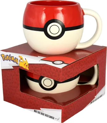 Produktbild von Pokemon 3D Tasse - Pokeball Kaffeetasse Becher Kaffeebecher aus Keramik 430 ml Weiß/Rot