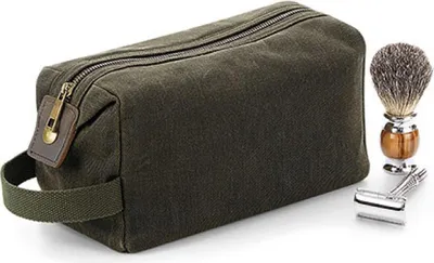 Image de Quadra QD651 | Trousse de toilette Heritage Waxed Canvas Wash, 12 x 25 x 11 cm - Couleur : Vert olive - Taille : 12 x 25 x 11 cm