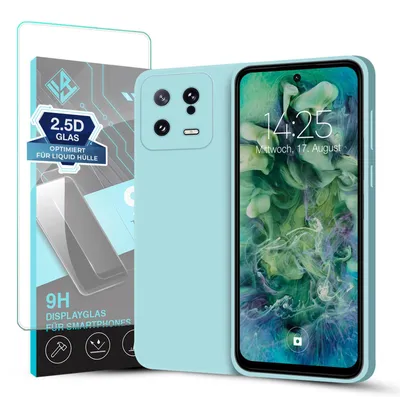 Produktbild von Hülle für Xiaomi 13 5G mit 9H Displayglas Displayschutz Case Cover Bumper Smartphone Softgrip Schutzhülle Farbe: Hellblau