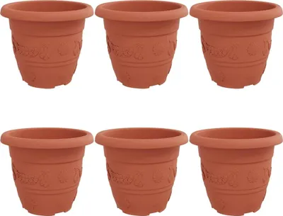 Image de vidaXL Pot de fleurs rond, lot de 6, rouge brique, Ø 30 x 25 cm, plastique