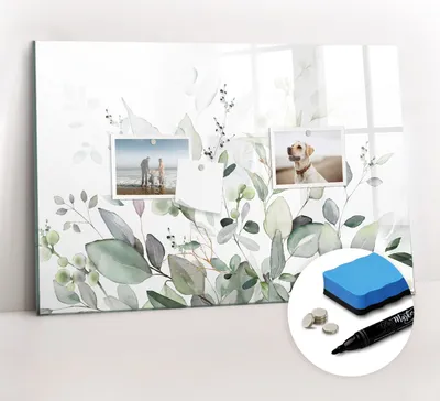 Produktbild von Magnetpinnwand Memoboard - Zubehörsatz - Schwarzer Marker + Schwamm + Magnete - 60 x 40 cm - Pflanzenblätter
