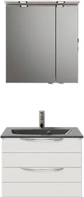Produktbild von Pelipal Badmöbel-Set Sunline 300 BxHxT 67 x 200 x 48 cm Frontfarbe weiß hochglanz mit Waschtisch Mineralmarmor grau-meta