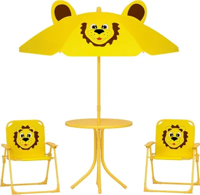 Produktbild von Kindersitzgruppe mit Sonnenschirm Kindertisch 2 Klappstühle Gelb